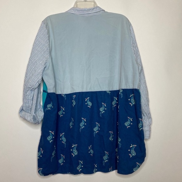 Multiple Patchwork Chambray Button Down Top 1X - Picture 2 of 7